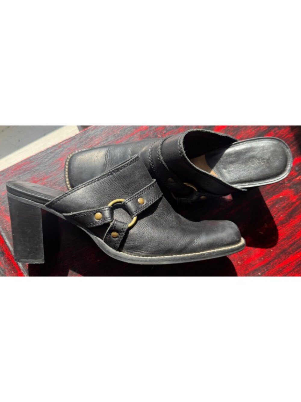 Aerosoles Black Leather Mule Moto Biker Boots Heeled Clogs Size 7.5 - Picture 5 of 7